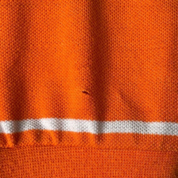 Lacoste Men's Orange White Striped Long Sleeve 100% Cotton Polo Shirt Size 9 - Picture 10 of 11